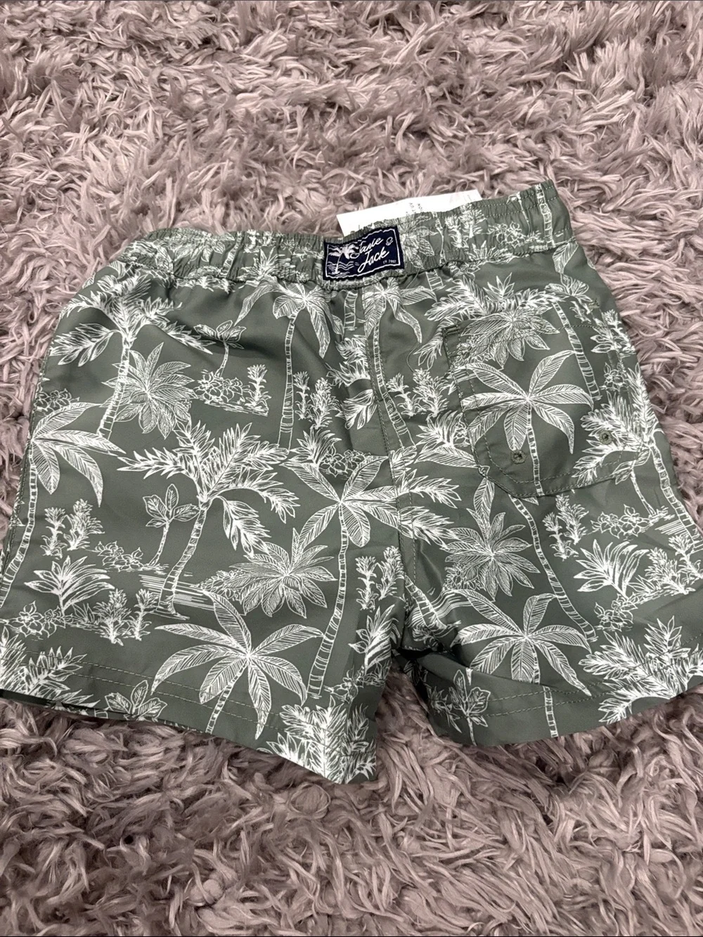 BNWT Janie and Jack Boy’s Green Tropical Print Swim Shorts Size 5